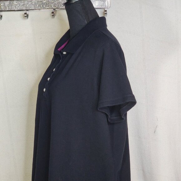 Izod Woman Black Lilac Piping 5 Button Cotton Span SS Henley Polo Top Size 1X - Picture 7 of 16
